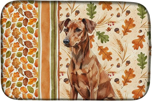 Caroline's Treasures Red German Pinscher Heirloom Fall Dish Drying Mat Absorbent Dish Drying Mat Pad for Kitchen Counter Dish Drainer Mat for Countertop, 14 x 21", Multicolor