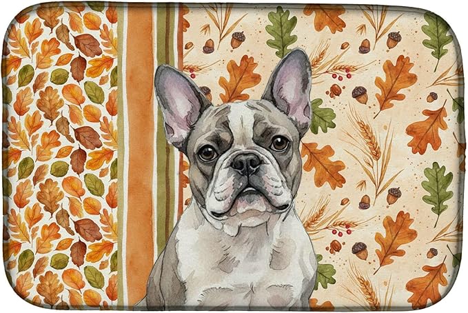 Caroline's Treasures Pied French Bulldog Heirloom Fall Dish Drying Mat Absorbent Dish Drying Mat Pad for Kitchen Counter Dish Drainer Mat for Countertop, 14 x 21", Multicolor