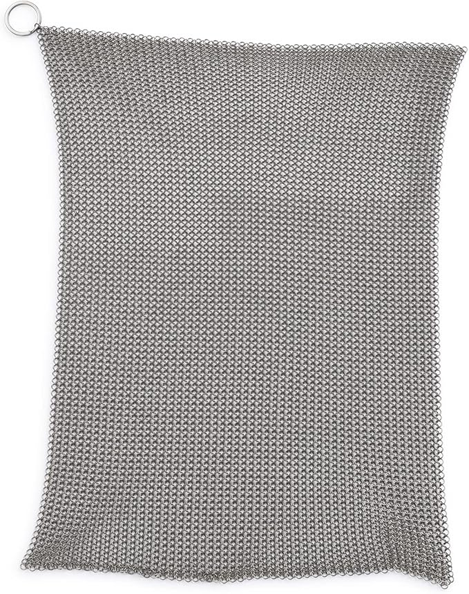 Barebones Fine Stainless Steel Cleaning Mesh Scrubber - Cast Iron Cleaner - Grill Accessories, Scrub Brush, Cast Iron Brush, Chainmail Skillet Cleaner