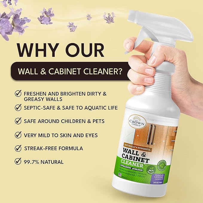 Natural Wall Cleaner (24 oz Stain Removing Spray) & Grout Cleaning Brush with Stiff Nylon Durable Bristles - a perfect combo for cleaning Walls, Bathroom, Kitchen, Tile, Floor, Bathtub, Carpet and man