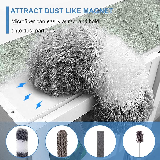 Microfiber Duster Kit for High Ceiling (6pcs), Extendable Dusters for Cleaning with 100" Extension Pole, Long Feather Duster for Fan/Car, House Cleaning Tool Kit by OOSOFITT