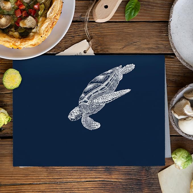 Coastal Turtle Beach Decor Dish Hand Tea Towels for Bathroom Kitchen, Sea Turtle Ocean Nautical Beachy Bathroom Decor Gifts, Coastal Nautical Kitchen Towels and Dishcloths Sets of 2, 16x24in