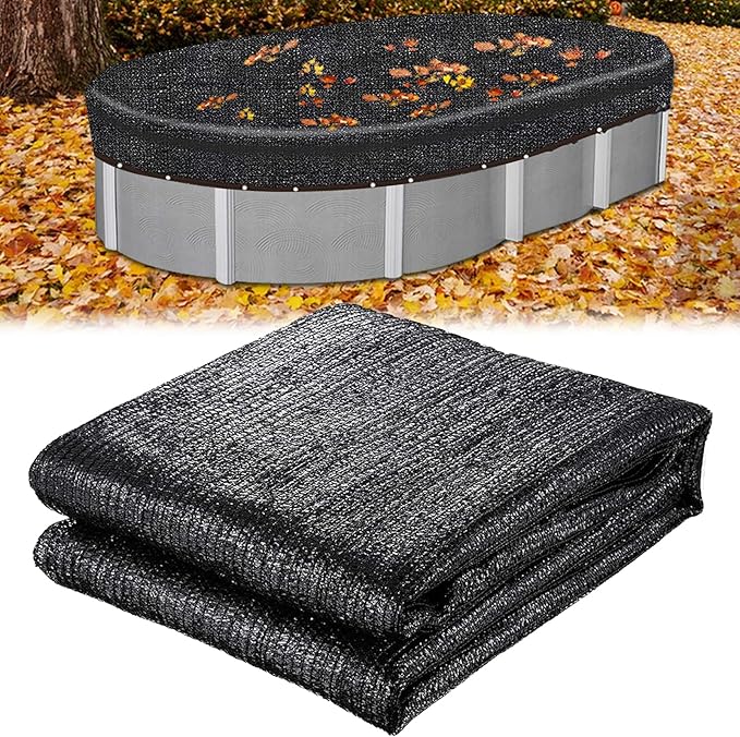 16 Ft x 32 Ft Oval Pool Leaf Net Cover, Fine Mesh Oval Above Ground Swimming Pool Leaf Net Cover, Covers Size: 20 Ft x 36 Ft (Includes 4-feet Overlap), Black