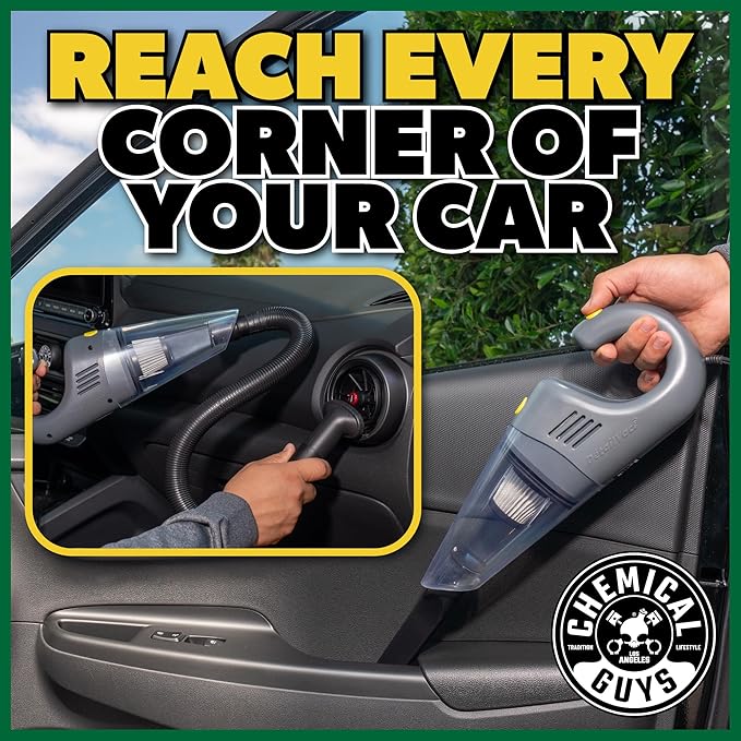 Chemical Guys EQP410CHEM Basic Car Interior Cleaning Kit - DetailVac Handheld Portable Car Vacuum w/ Fabric Clean Carpet & Upholstery Cleaner & Lightning Fast Stain Extractor (Vac + 2-16 oz Chemicals)