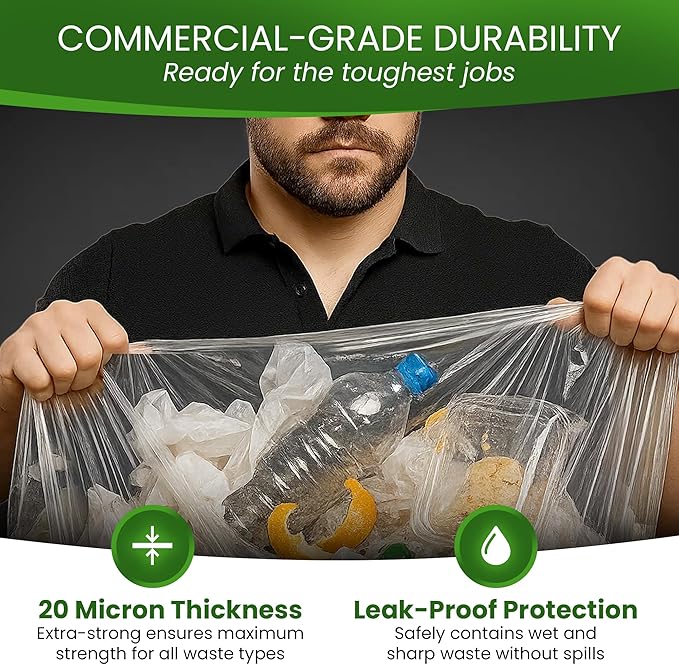 Betta 40-45 Gallon Clear High-Density Trash Bags, 150 Count Box, (40x48-inch) Commercial Medium-Duty Garbage Can Liners