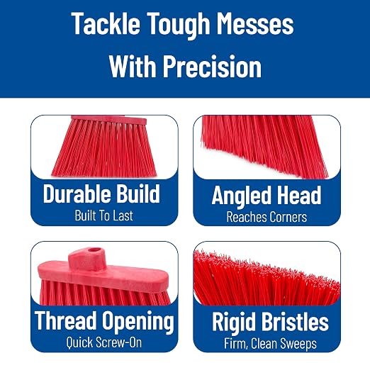 SPARTA Plastic Broom Head, Angled, Un-Flagged for Large Debris Indoor, Outdoor, Home, Restaurant, Lobby, Office, 12 Inches, Red, (Pack of 12)