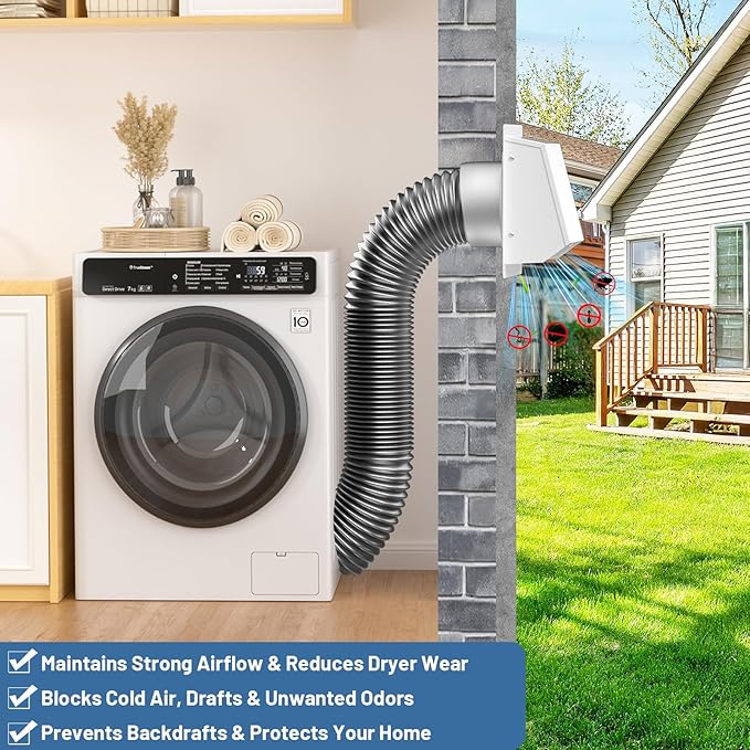 8 Inch Dryer Vent Cover Outside, Galvanized Steel Exterior Hooded Wall Vent Cover with Removable Screen & Cushioned Backdraft Flap, Exhaust Vent for House Through-Wall Dryer Vent Kit (White - 8 Inch)
