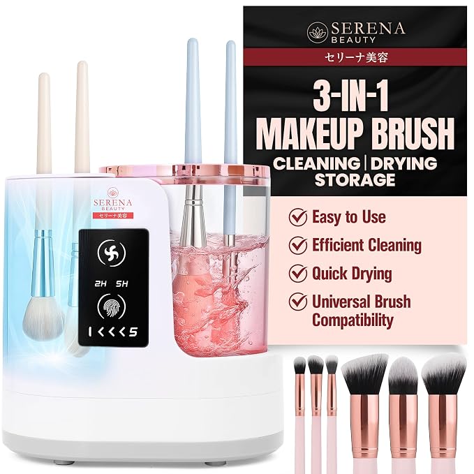 3-in-1 Electric Makeup Brush Cleaner Machine – Automatic Make up Brush Cleaner & Dryer, Portable, USB Powered, 5 Min Auto-Cycle To Clean | Dries Multiple Brushes in 2H -5H Drying Cycle.