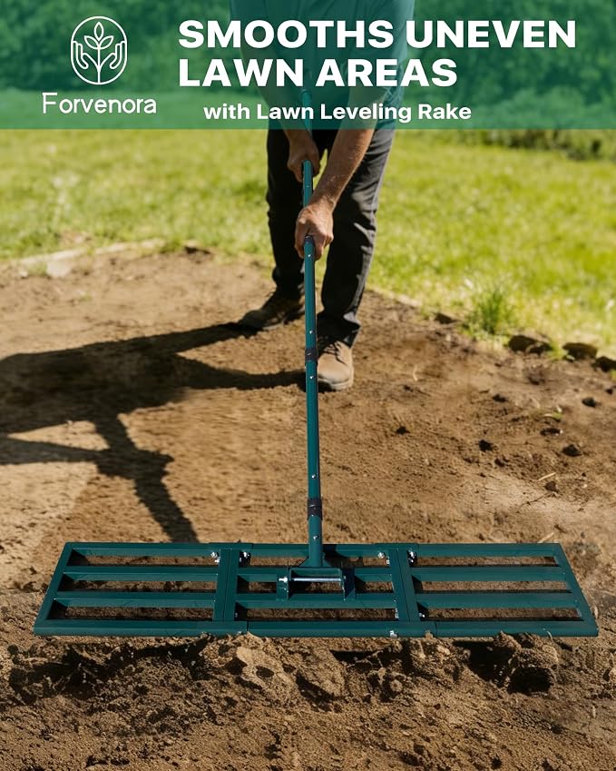 Lawn Leveling Rake 45"x10", Yard Leveling Rake with Wall-Mount Hook, Heavy-Duty Ground Leveler for Soil, Sand, Topsoil, Compost & Fertilizer