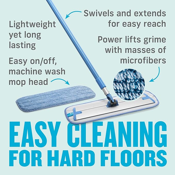 E-Cloth Deep Clean Microfiber Mop - Reusable Mop Pad for Home Cleaning, Hard Floors, Wood, Tile or Laminate, Use Wet for Cleaning or Dry for Dusting, No Refills or Spray Needed, Extra Replacement Head