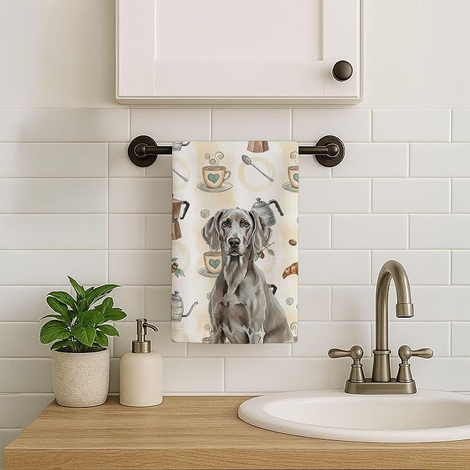 Caroline's Treasures Weimaraner Coffee Bar Kitchen Towel Velour Plush Front and Cotton Loop Back Machine Washable
