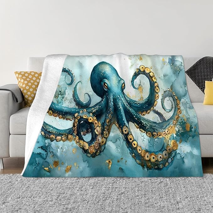 Tijuboni Octopus Throw Blanket Ocean Gifts for Girls Boys Women Men Kids Adults Soft Flannel Fleece Blanket for Couch Sofa Bed Home Decor 50"x60"