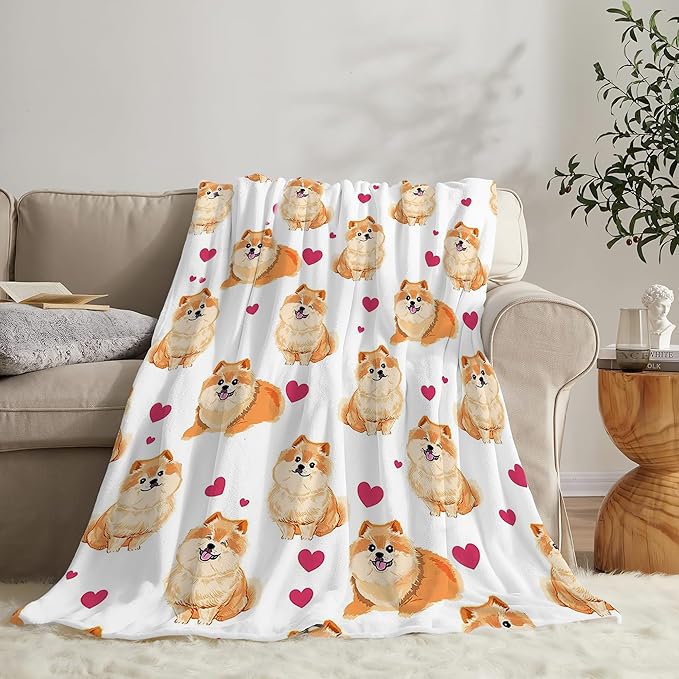 Pomeranian Gifts and Decor - Cute Dog Throw Blanket for Girls, Women, Kids, Adults - Soft, Warm, Cozy Fleece Blanket for Couch, Sofa, Bed - 80"x60"