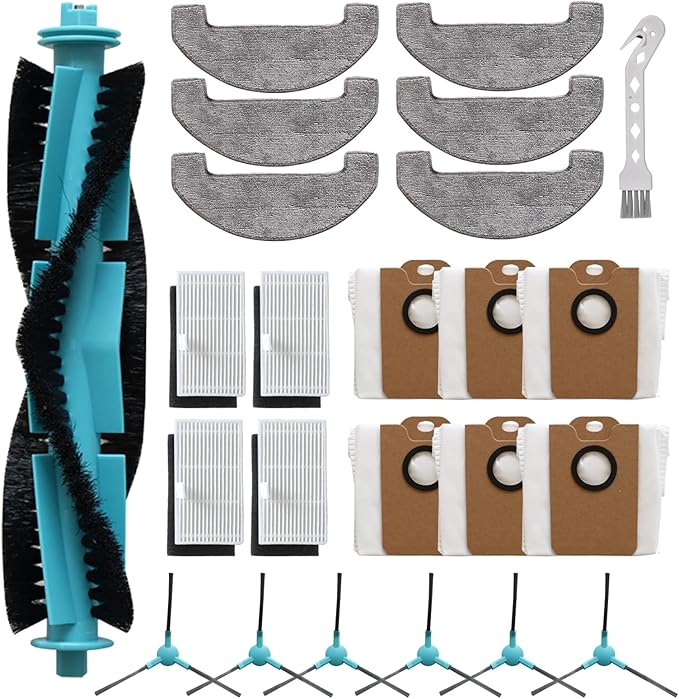 Eagles MS1 MAX Replacement Parts Compatible with MONSGA MS1 MAX Robotic Vacuum Cleaner, 1 Roller Brush, 4 HEAP Filter, 6 Microfiber Mop, 6 Dust Bags, 6 Side Brushes, 1 Clean Brush