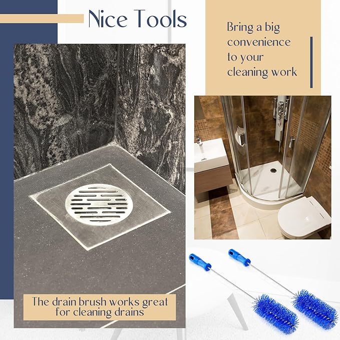 Baderke 2 Pieces Drain Brush Pipe Cleaning Tube Brushes 19.7 Inch Plastic Shower Pipe Flexible Cleaning Tool(Blue,19.7 x 2.4 Inch)