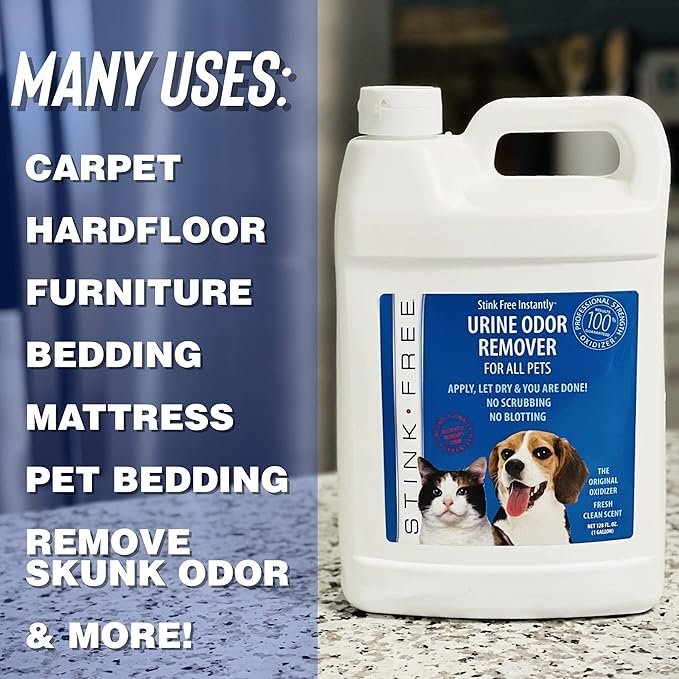 Pet Urine Odor Eliminator and Remover for Cat and Dog Urine, Oxidizer Based Pee Cleaner Destroyer for Carpets, Rugs, Mattress, etc. 128 Oz (1 Gallon)