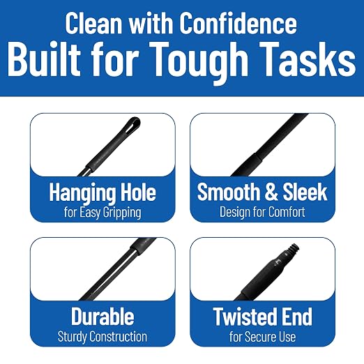 SPARTA 48" Fiberglass Replacement Handle with 3/4" Acme Thread Tip, Polyester Veil Reinforced, Hanging Cap, Commercial Cleaning, Black (Pack of 12)