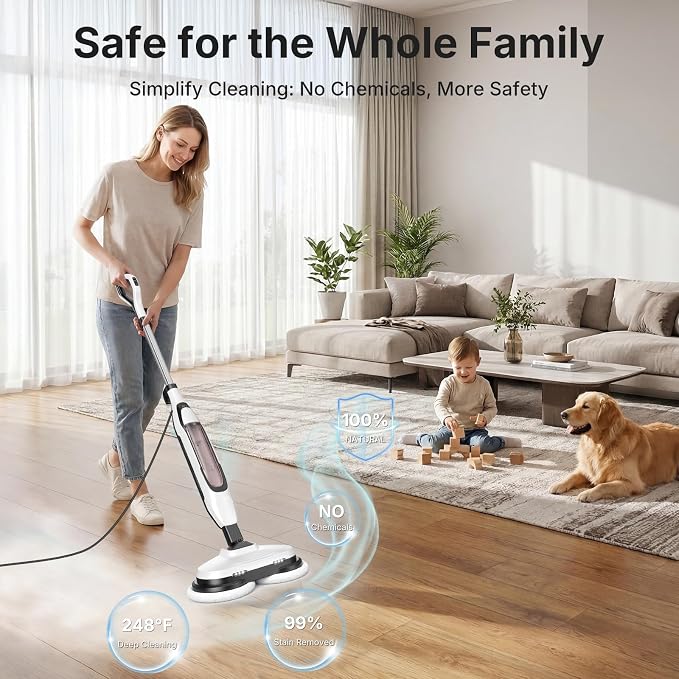 OLIXIS Steam Mop, All-in-One Scrubbing Steam Mops for Floor Cleaning with Rotating Pads, Floor Steamer with 2 LED Lights, 4 Cleaning Modes, Swivel Steering, 16.4 FT Cord, Safe for Hardwood and Tile