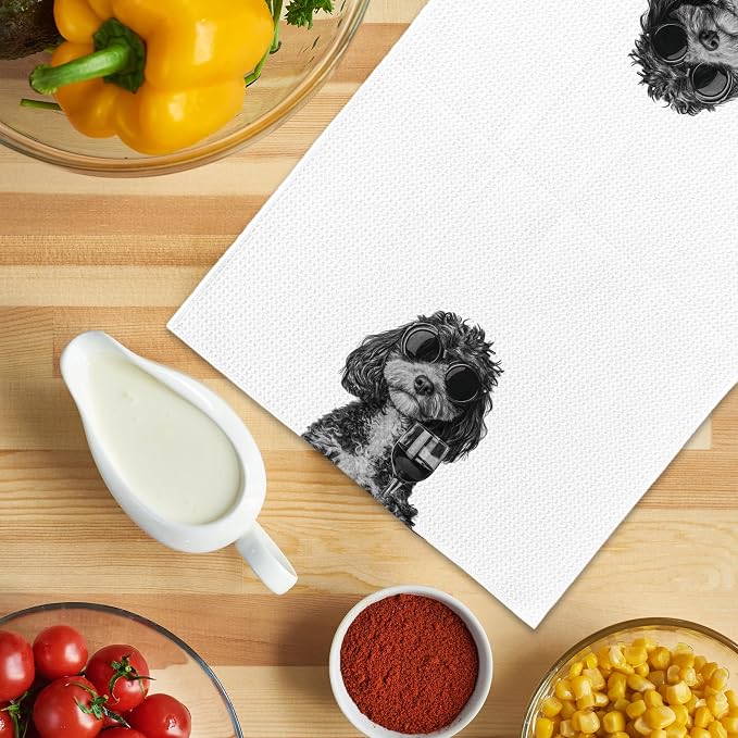 Funny Cavapoo Wine Kitchen Towels, Gifts for Dog Wine Lovers, Bar Accessories Dish Tea Towels for Kitchen, Dog Owners Housewarming Gift Decorative Hand Towel 16x24 Inch