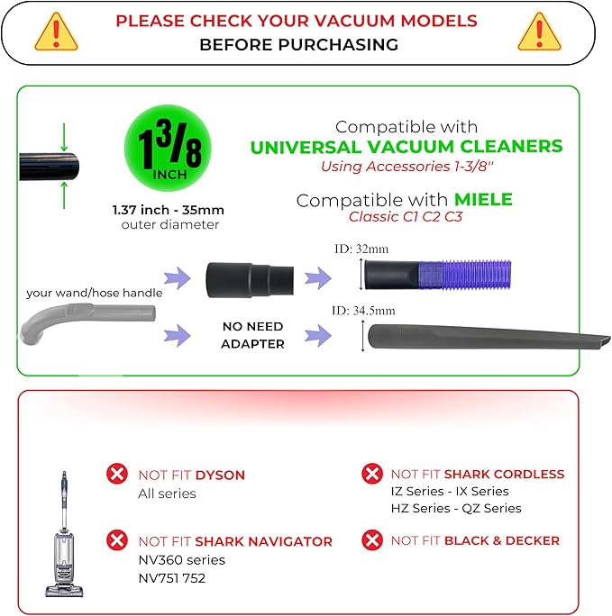 Dryer Vent Cleaner Kit with Extra-Long Flexible Crevice Tool for Shark Navigator NV350 Rocket HV300 HV301 HV322 HV371 HV372 Stratos AZ3002 Rotator NV500 NV501 (Replacement Vacuum Attachments)