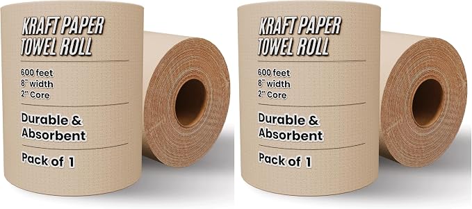 Restaurantware-Paper Towel Roll 600' x 1 Roll Long Paper Towel 8" Wide Hand Towel Roll 1 Ply Universal Dispenser 2" Core Hardwound High Absorbency Everyday Use For Commercial Washroom Kraft
