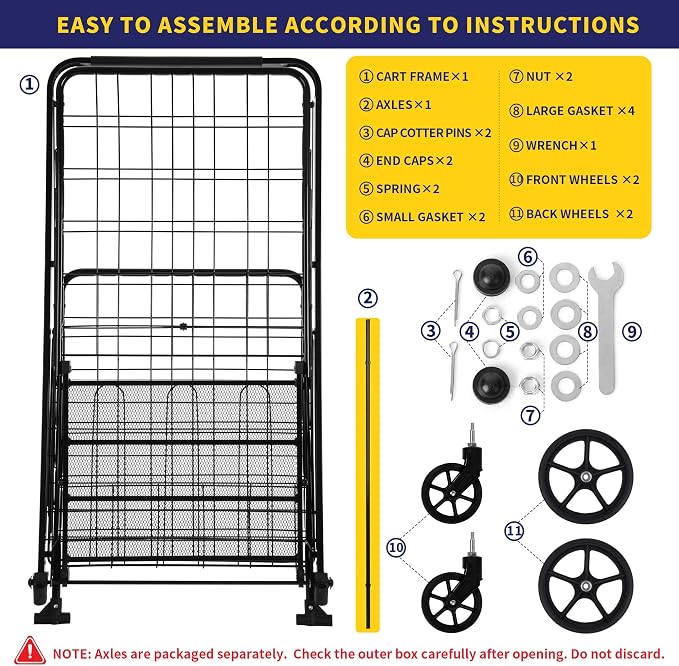 BIEAMA Folding Shopping Cart with Waterproof Liner, Grocery Cart 400 Lb | Utility Cart with Large Bag, Top Cover, 360 Rolling Swivel Wheels, Extra Basket