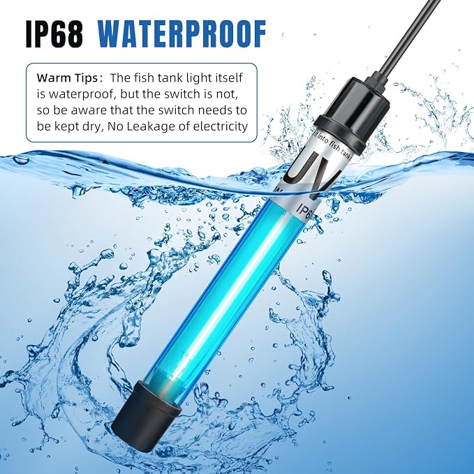 9W Aquarium UV Light for 60-180 Gallon Fish Tank Green Clean Light 9 inch