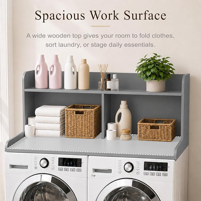 Royxen Laundry Countertop with 20“ Shelf Universal Fit, Washer and Dryer Countertop with Storage Space, Gray