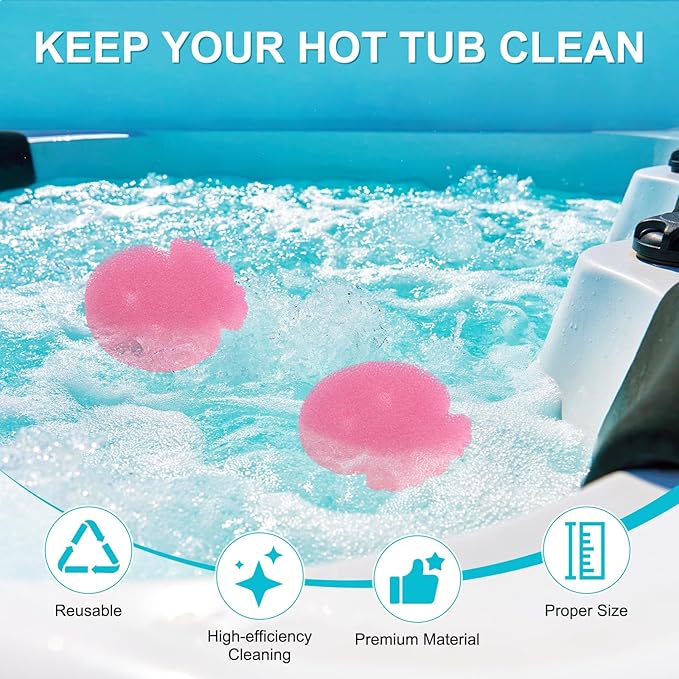 M METERXITY 40-Pack Hot Tub Scum Absorber, 10x10 Cm/3.9x3.9 Inch Sponge Jellyfish Pattern Scum Balls for Spa, Bathtub and Swimming Pool to Soak Up Oils Bathtub Accessories [Pink]