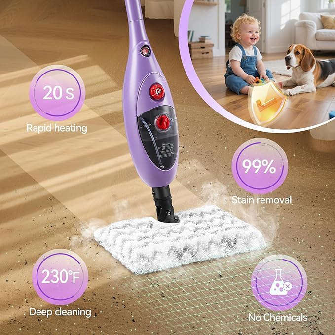 Steam Mop Cleaner with Detachable Handheld Steamer, 13.5 oz Tank, 20FT Cord, Fast Heat-Up, 10-in-1 Multi-Surface Cleaning for Floors, Tiles & Grout