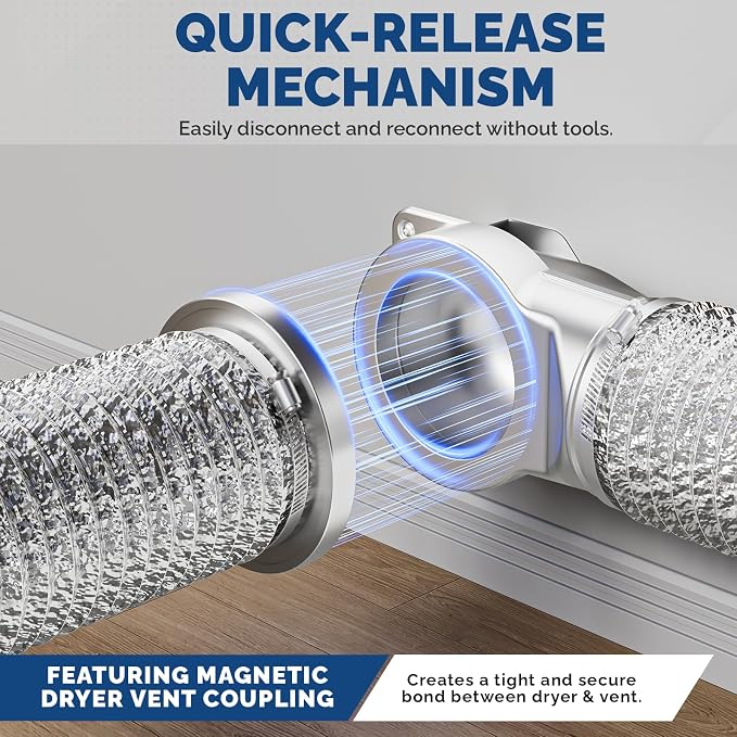 DV-90 Magnetic Dryer Vent Connector Kit - Airtight Quick-Installation for Tight Spaces, Easy lint Cleaning, Strong Magnet Self-Alignment Design with 2.6ft 6" Duct & two Clamps