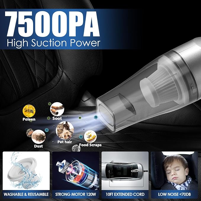 35Pcs Car Cleaning Kit with High Power Handheld Vacuum, Car Wash Mop with Long Handle, Bucket, Detailing Brush Set, Windshield Cleaner, Complete Interior Exterior Washing Supply for Men Women