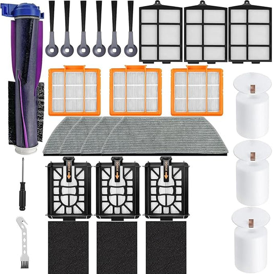 28PCS Replacement Parts for Shark AV2800ZE, RV2820YE, RV2820ZE Robot Vacuum Accessories Kit with Main Brushes, Side Brushes, Mop Pads, Pre-Motor Filter, Base Post-Motor Filter, Foam Filter