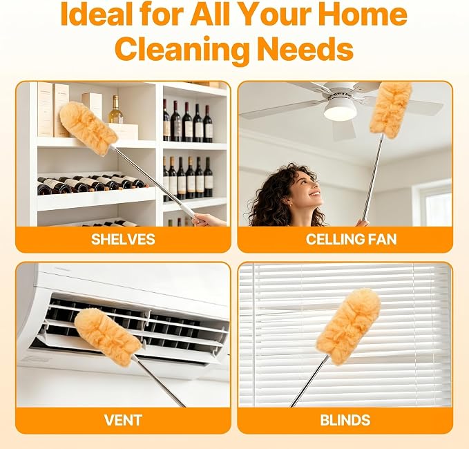 30PCS Duster Refills Compatible with Swiffer Dusters, 360 Heavy Duty Duster with 2 Extendable Handles for Ceiling Fan & Everyday Cleaning, Microfiber Duster for High Ceilings, Lamps, Furniture, Blinds