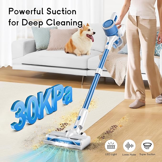 BSNAW Cordless Vacuum Cleaner, 8-in-1 Lightweight Stick Vacuum 45Min Runtime, Anti-Tangle Vacuum with Rechargeable Battery for Hardwood Floors, Carpet, Pet Hair, Under Furniture Cleaning, W-N505