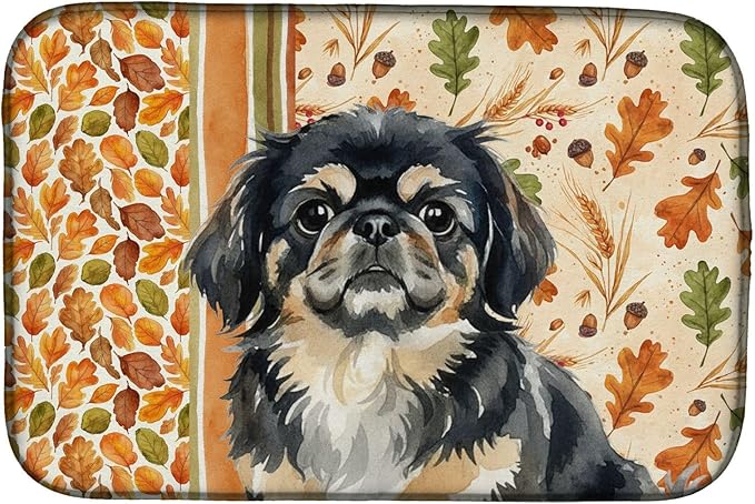 Caroline's Treasures Black and Tan Pekingese Heirloom Fall Dish Drying Mat Absorbent Dish Drying Mat Pad for Kitchen Counter Dish Drainer Mat for Countertop, 14 x 21", Multicolor