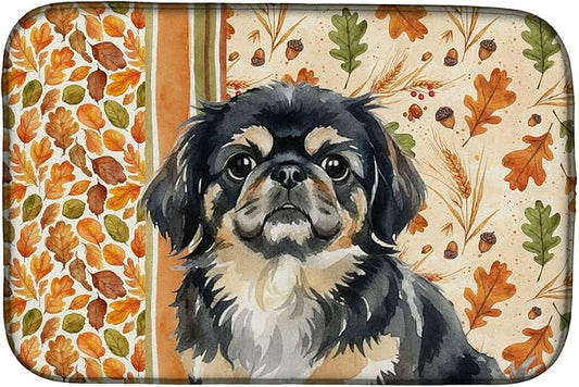Caroline's Treasures Black and Tan Pekingese Heirloom Fall Dish Drying Mat Absorbent Dish Drying Mat Pad for Kitchen Counter Dish Drainer Mat for Countertop, 14 x 21", Multicolor