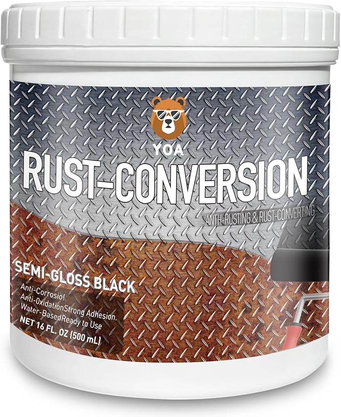 YOA Rust Converter Paint & Metal Primer 2 in 1, Matte Black 16oz. Suitable For Metal, Trailer And Truck Frames, Cargo Boxes, Car Chassis, Boats, Etc. Ultra Powerful Rust Remover, Inhibitor, Converter