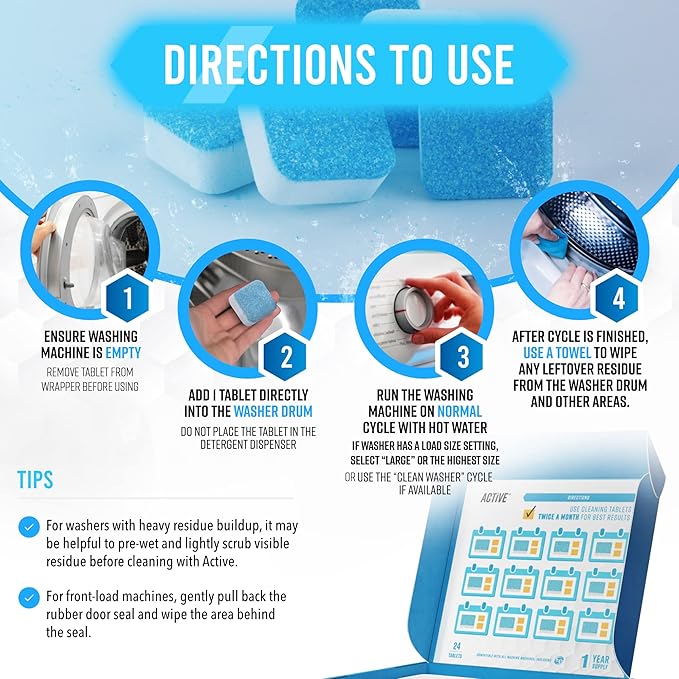 ACTIVE RV Holding Tank Digester Treatment and Washing Machine Cleaner Descaler - Includes 12 Month Supply Washer Cleaner Tablets and 16 RV Black Tank Treatments