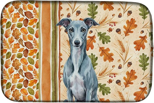 Caroline's Treasures Blue Whippet Heirloom Fall Dish Drying Mat Absorbent Dish Drying Mat Pad for Kitchen Counter Dish Drainer Mat for Countertop, 14 x 21", Multicolor