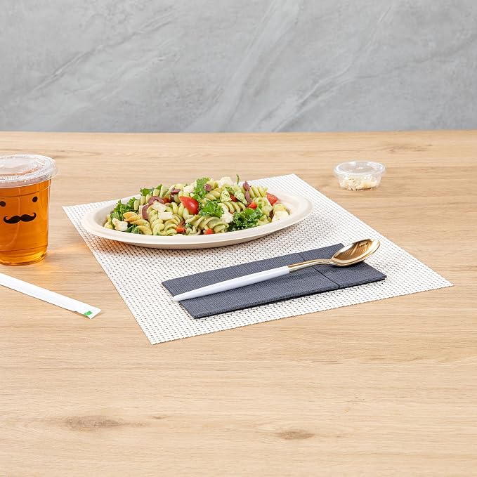 Restaurantware-Moderna 7.75 Inch Fancy Flatware, 50 Durable Plastic Flatware - With White Handle For Grip, Heavy-duty, Gold Plastic Spoons, Easily Disposable Or Restaurants