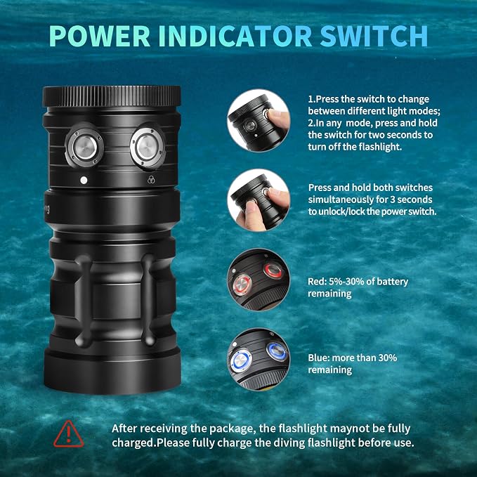 Starshine SE 7500 Lumens Dive Light - Professional Underwater Video Light with 92 CRI, 5200K White Light, USB-C Rechargeable, for Diving/Underwater Photography (IP68 Waterproof, 100m Depth)