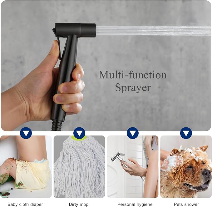 Matte Black Bidet Sprayer Head Only, Stainless Steel Handheld Toilet Sprayer Replacement with G1/2 Connector, Adjustable Pressure for Cloth Diaper, Pet Shower, Bathroom Cleaning