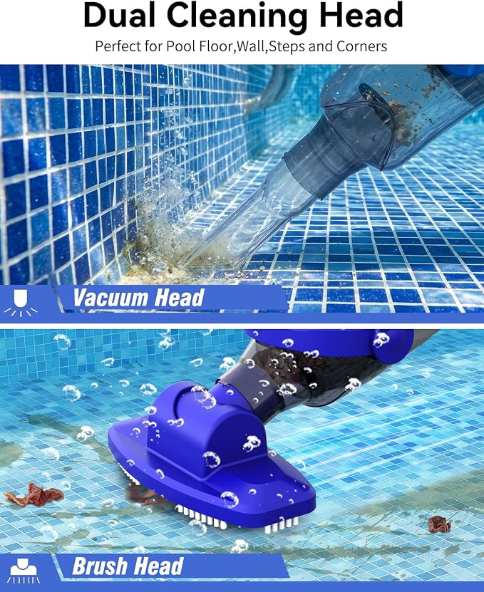 Handheld Pool Vacuum Cordless, 36.8Kpa Rechargeable Hot Tub Vacuum with 60Min Runtime, Spa Vacuum & 300/500 Mesh Filter Bags for Above Ground Pool, Spa & Hot Tub, Gray