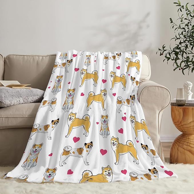 Akita Dog Gifts and Decor - Cute Dog Throw Blanket for Girls, Women, Kids, Adults - Soft, Warm, Cozy Fleece Blanket for Couch, Sofa, Bed - 80"x60"