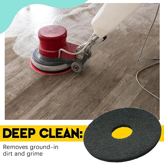 Teenyyou 2 Pcs 17" Black Scrubbing Pads Commercial Cleaning Orbiter Pads-Maintenance Non Woven for Floor Buffer Machine