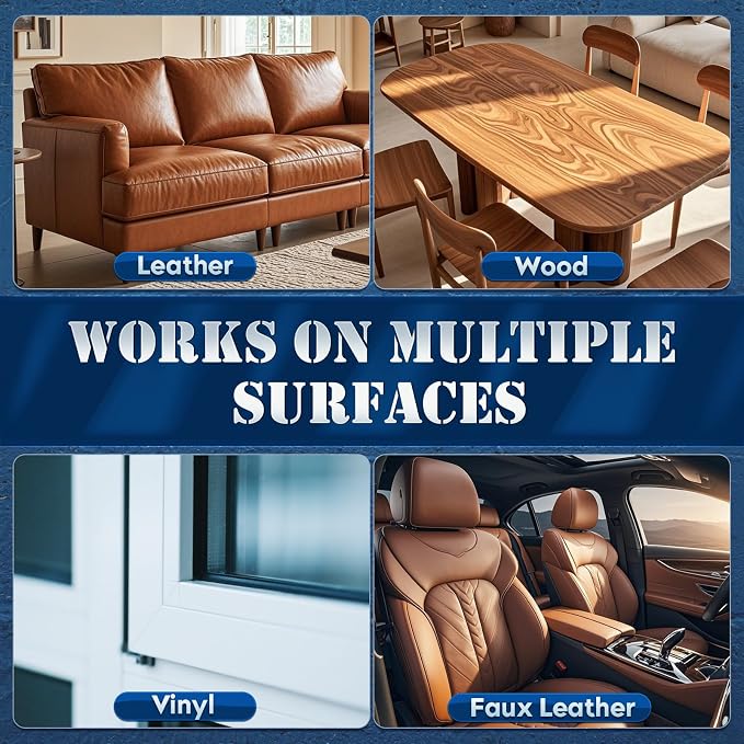 LANBEIDE Furniture Salve with Brush for Leather Wood, Polisher and Conditioner for Leather Couch 2 Packs 4oz+8oz