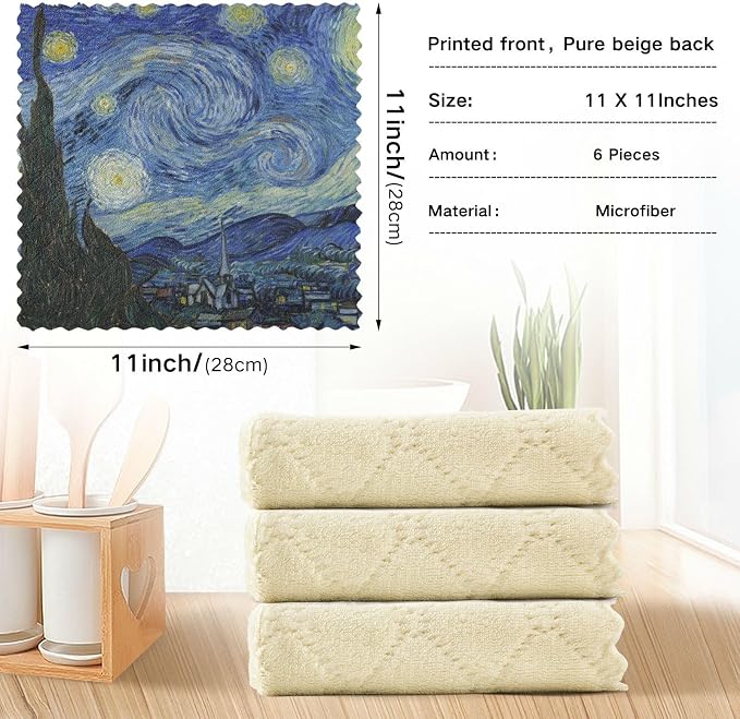 Starry Night Kitchen Towels Dish Cloths Set of 6 Microfiber Cleaning Cloths for Cars Super Absorbent Machine