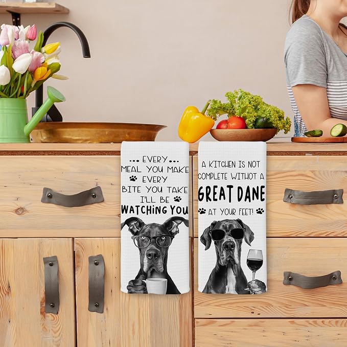Funny Great Dane Dog Kitchen Towels 16x24 Inch Set of 2 | Great Dane Lovers Gifts for Women Men Dish Tea Towels for Kitchen, Dog Lover Mom Dad Owner Gifts Decorative Hand Towel