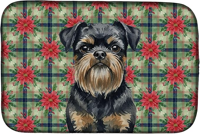 Caroline's Treasures Black and Tan Brussels Griffon Christmas PoinsettIas Dish Drying Mat Absorbent Dish Drying Mat Pad for Kitchen Counter Dish Drainer Mat for Countertop, 14 x 21", Multicolor